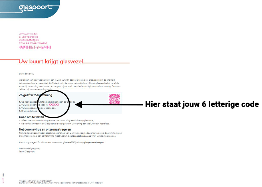 Voorbeeld van een brief waar een code op staat